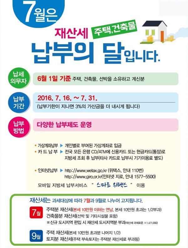 부동산 보유세 계산 - 아파트 재산세 납부기간/납부방법