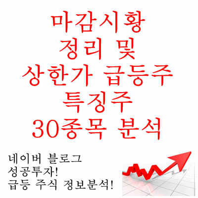 [19.09.24.월] 주식 시장 마감 시황 정리 및 상한가 급등주 특징주 30 종목 분석-진바이오텍 대성엘텍 대우부품 코리아에프터 모바일어플라이언스 THE MIDONG 모트렉스 마니커 신라에스지 성문전자 이엘피 제이스텍 정다운 하림 인포뱅크 마이크로텍 헬릭스미스 