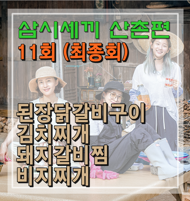 TVN 삼시세끼 산촌편 11회 최종회 된장닭갈비구이 김치찌개 돼지갈비찜 비지찌개 레시피 정리