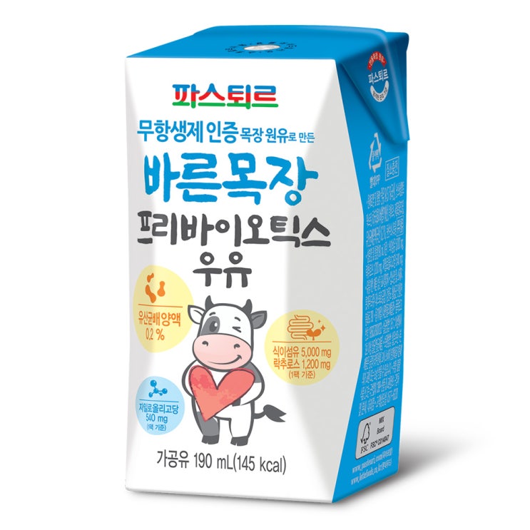 <핫딜><핫딜>가성비가 좋은 파스퇴르 무항생제 인증 목장 원유로 만든 바른목장 프리바이오틱스 우유, 190ml, 18개입 들여가세요~~