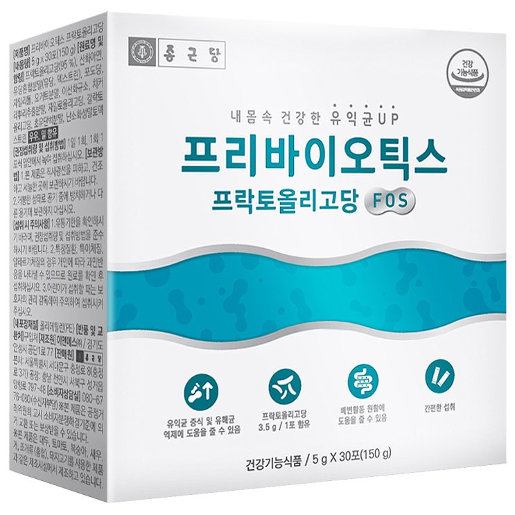 [ 리뷰 포함 ]   종근당 프리바이오틱스 프락토올리고당 FOS 30포, 1박스