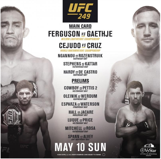 오피셜_UFC 249 토니 퍼거슨 vs 저스틴 게이치 라이트급 잠정 타이틀전, 드디어 볼 수 있나?