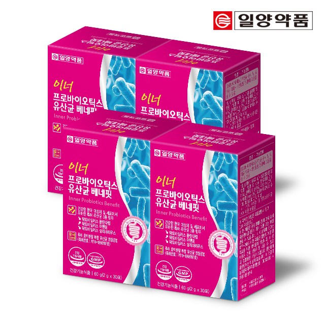 인기짱  여성질유산균관련 -일양약품 이너 신프로바이오틱스 여성 질유산균 가루 베네핏 4박스, 30포