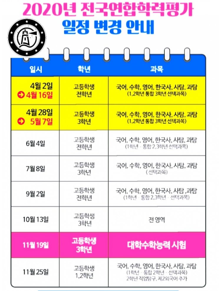 [전국연합학력평가]전국연합학력평가일정을 알아 봅시다.