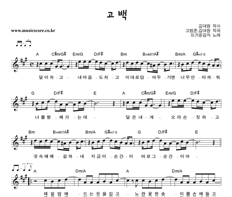 뜨거운감자 고백 악보 업데이트 : 네이버 블로그 뜨거운감자 고백 악보 업데이트 : 네이버 블로그