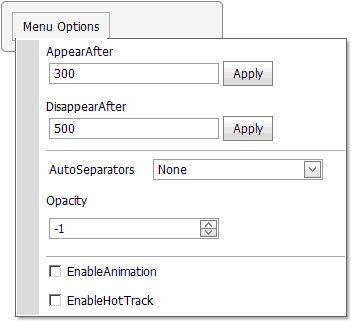 The ASPxMenu with several TextTemplate definitions that contain Contols ...