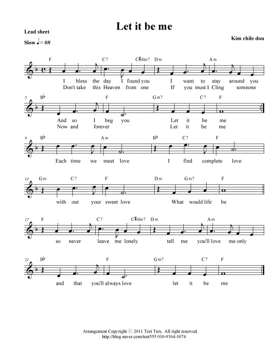 Let it be me 악보 : 네이버 블로그