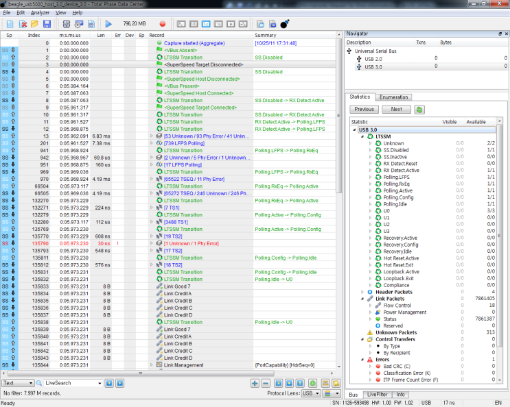 USB 3.0 샘플 Trace (Total Phase Beagle USB480+DataCenter Software ...