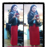 Red Tight Midi-Line Skirt