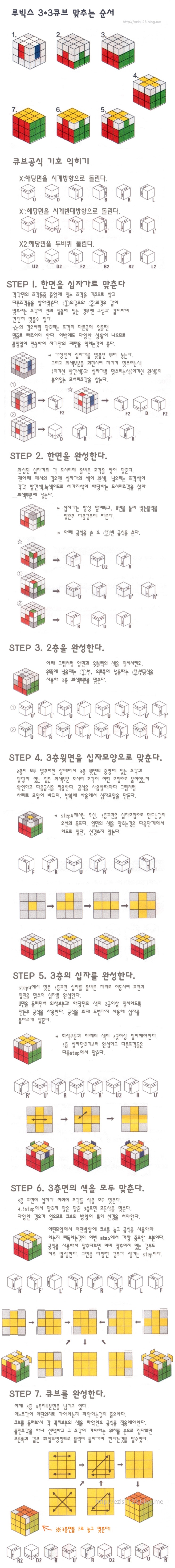 루빅스 3*3큐브 공식 - 매뉴얼 기본형 (초중급버전) : 네이버 블로그