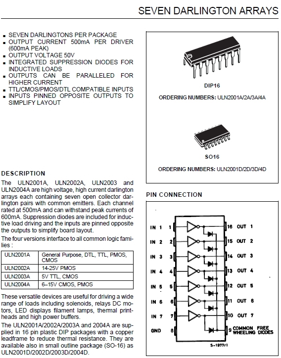 ULN2001A, ULN2002A, ULN2003 , ULN2004A darlington arrays : 네이버 블로그