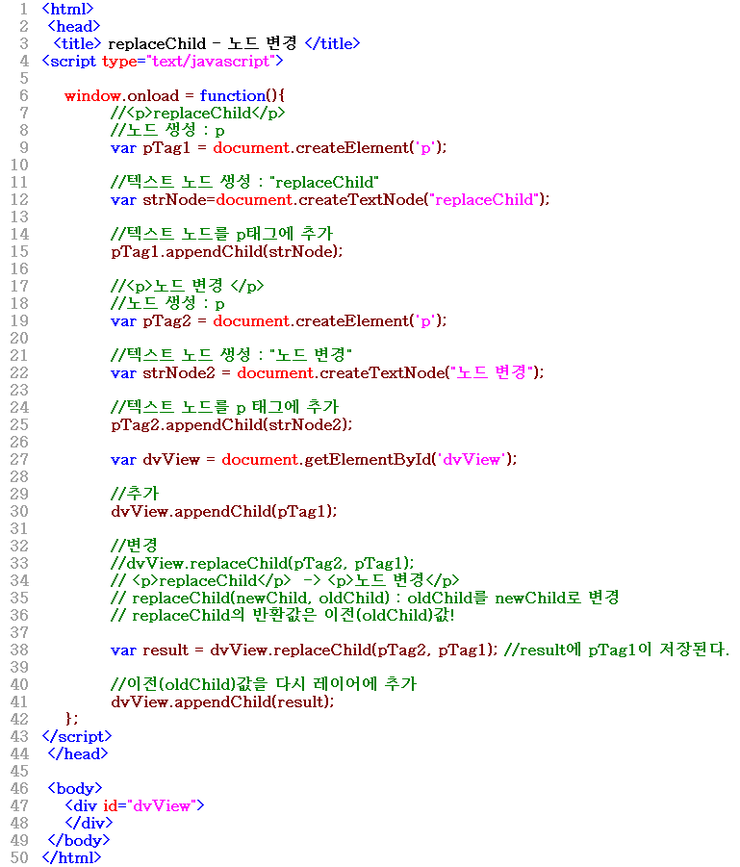 DOM API - replaceChild : 자식 노드 변경 : 네이버 블로그