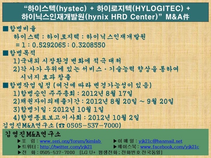 “하이스텍(hystec) + 하이로지텍(HYLOGITEC) + 하이닉스인재개발원(hynix HRD Center)” M&A件 ...