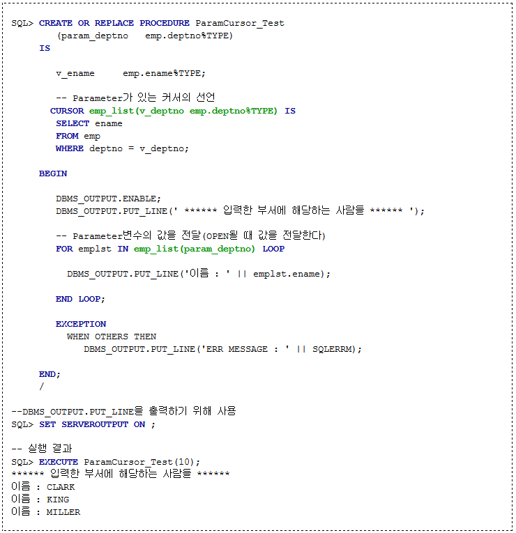 Oracle PL/SQL 강좌 - 6. SQL 커서 - 6.2.4. 파라미터가 있는 커서(Cursors with ...