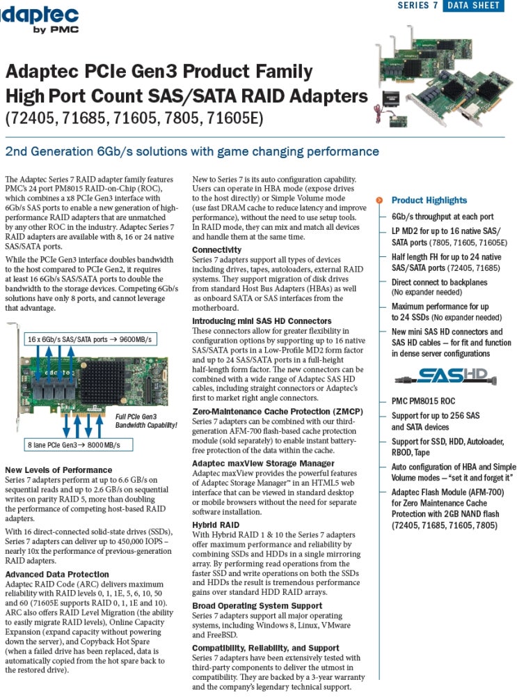 아답텍(adaptec) 7시리즈 스펙 사양 : 네이버 블로그