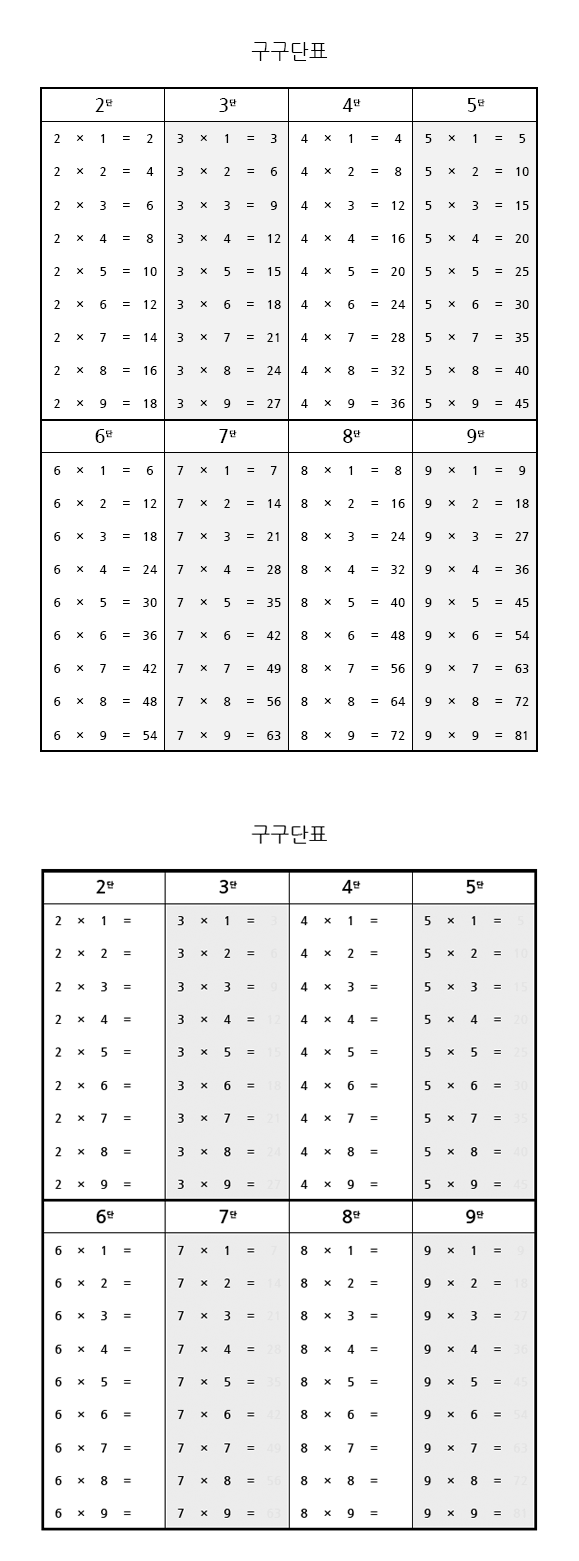 네이버 스타일 구구단표, 구구단 연습 : 네이버 블로그