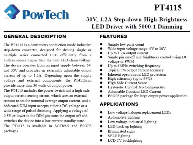 PT4115 30V, 1.2A Step-down LED Driver : 네이버 블로그