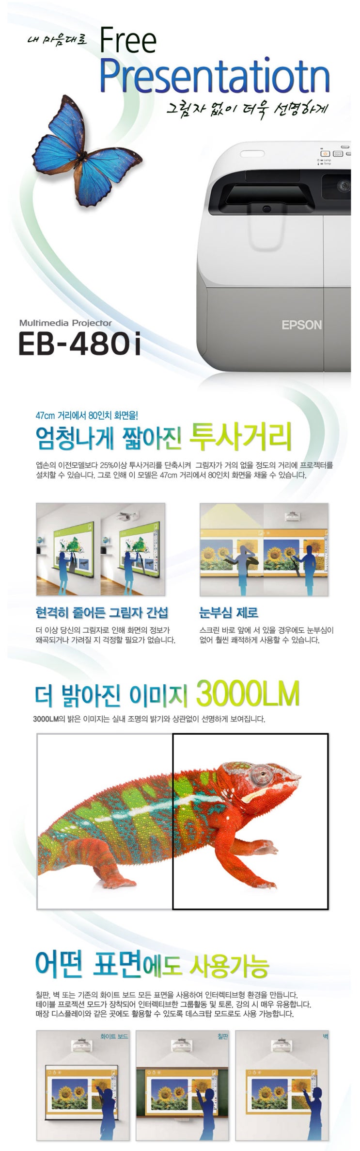 [비주얼 커뮤니케이션] 엄청나게 짧아진 투사거리! 단초점 프로젝터 엡손 EB-480i : 네이버 블로그