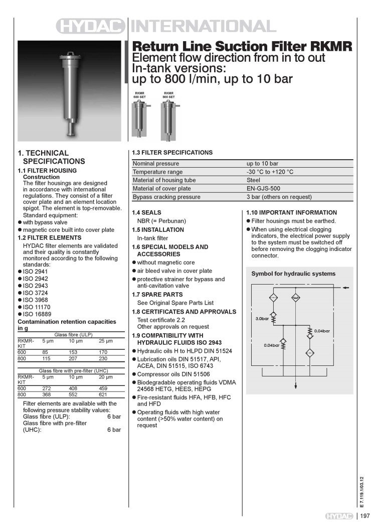 하이닥 HYDAC 리턴 라인 석션 필터 RKMR 시리즈 (RETURN LINE SUCTION FILTER RKMR SERIES ...