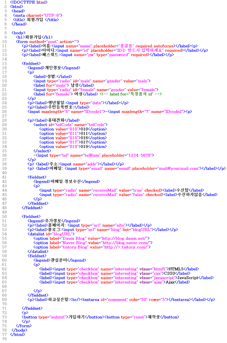 HTML5 - 문서구조화 - HTML 표(Table) , HTML5 서식(form) : 네이버 블로그