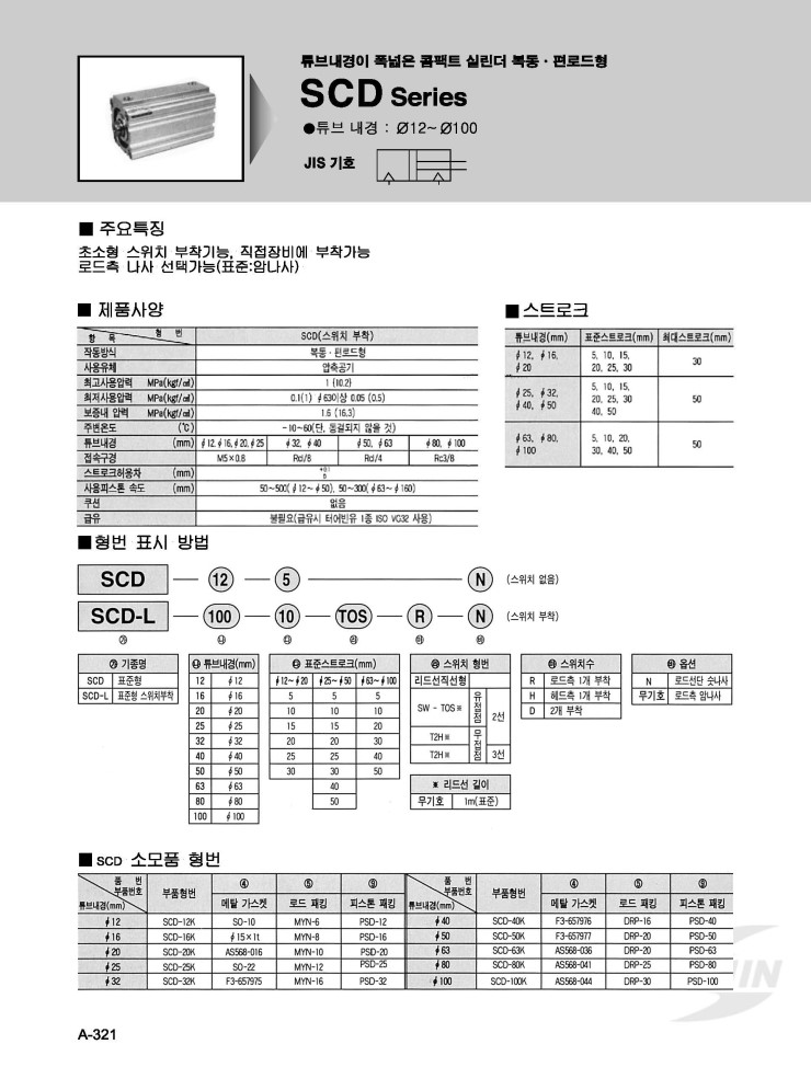 씨케이디 CKD 복동 편로드형 에어 콤팩트 실린더 SCD 시리즈 (AIR COMPACT CYLINDER SCD SERIES ...