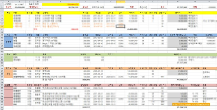 자산관리표 자작파일, 내 자산 한곳에 정리하기 엑셀표 (파일첨부) 마마님표 ^^ : 네이버 블로그