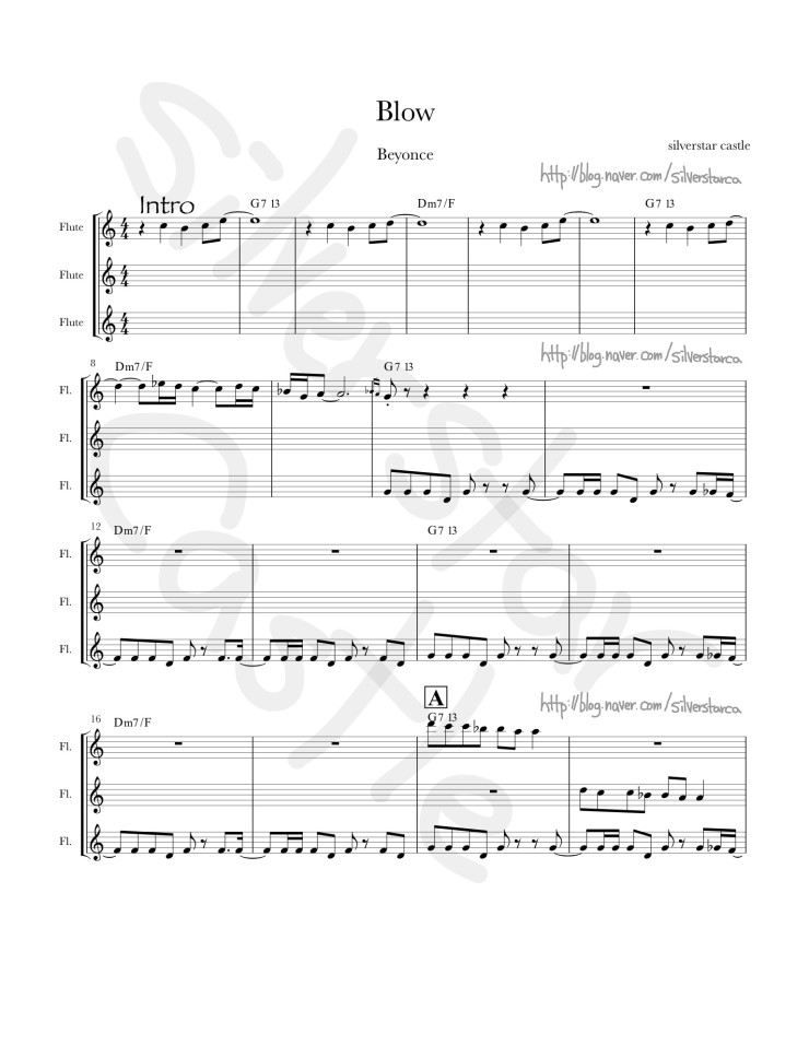 Beyonce-Blow / flute cover / 비욘세 블로우 커버 / 플룻 1인 앙상블 연주 악보 score : 네이버 블로그