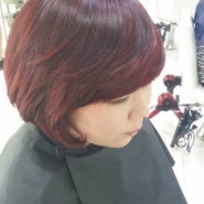 [청주미용실] 여성 단발머리 바디펌 체리레드 컬러 스타일