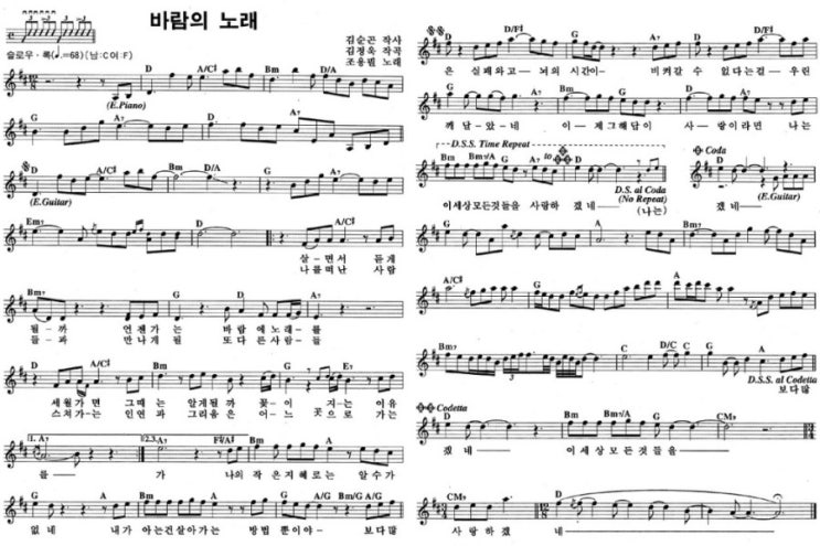 * 바람의 노래 (악보) / 조용필, Mc The Max : 네이버 블로그