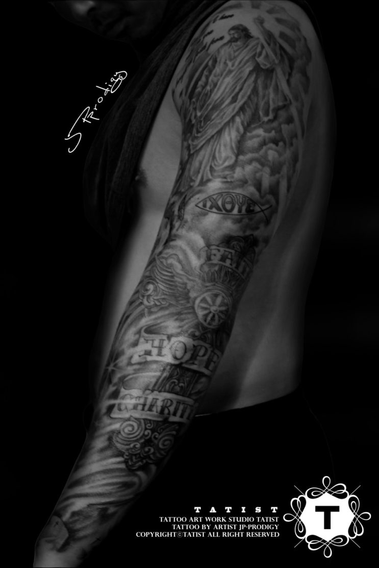 크리스찬 블랙엔 그레이 남성타투 Long sleeve Christian : 네이버 블로그, image size:743x1113