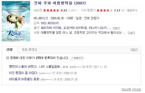 ♪영화리뷰♪ - 갓파쿠와 여름방학을 : 네이버 블로그