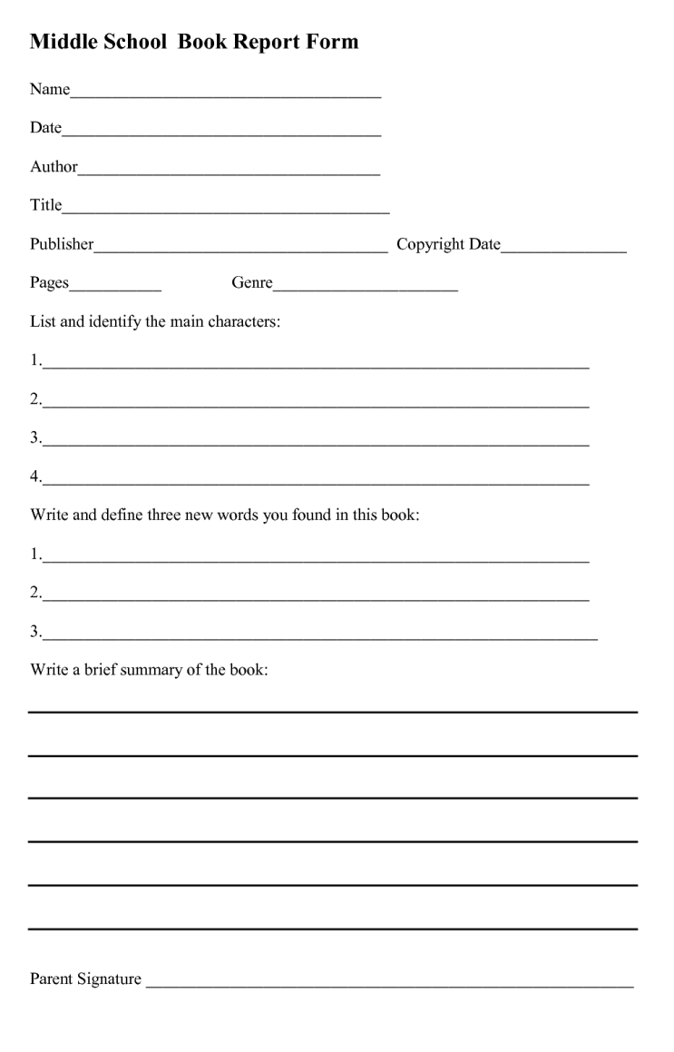 book report form middle school