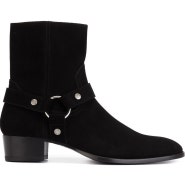 SAINT LAURENT PARIS (생 로랑) 13F/W CLASSIC WYATT HARNESS BOOT IN BLACK SUEDE (클래식 와이엇 하네스 부츠 인 블랙 스웨이드,레더 블랙 스트랩 모터싸이클,웨스턴 부츠)