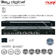Key Digital KD-HD4X4Lite 4:4 HDBaseT/HDMI Matrix Switcher 장거리 전송기, 통합콘트롤러 내장된 UHD/4K 매트릭스 스위쳐