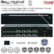 Key Digital KD-HD8X8Lite 8:8 HDBaseT/HDMI Matrix Switcher 장거리 전송기, 통합콘트롤러 내장된 UHD/4K 매트릭스 스위쳐