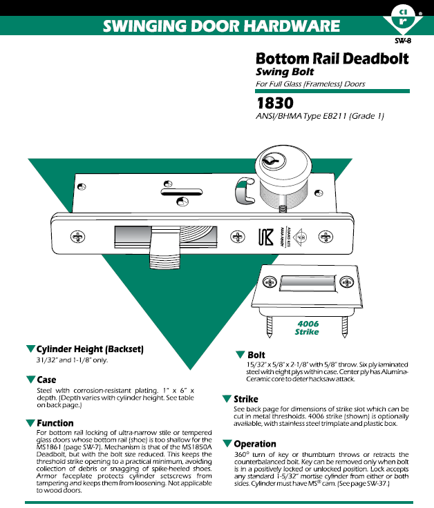1830 bottom rail deadbolt,SWING BOLT FOR FULL GALSS(FRAMELESS)DOORS ...