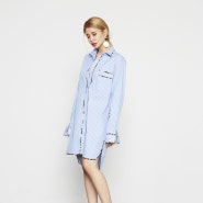 [HIGHFUR]산뜻한 봄에 고민없이 Choose할 완벽한 셔츠아이템,Pink Line Blue Shirt Dress