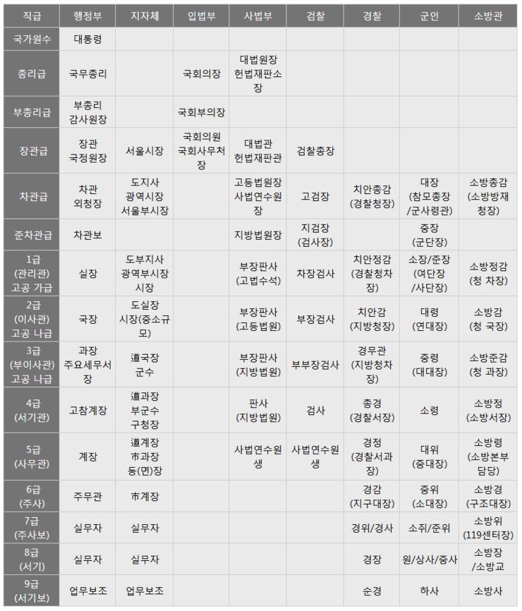 공무원 직급체계 진급체계 승진체계 (행정부, 지자체, 입법부, 사법부, 검찰, 경찰, 군인, 소방)  : 네이버 블로그