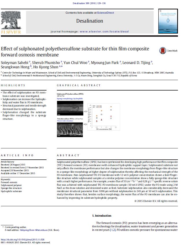 Effect of sulphonated polyethersulfone substrate for thin film ...