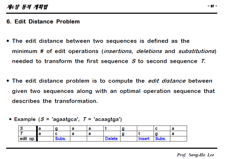 알고리즘 과제 #2 Edit Distance Problem 편집거리문제 / Algorithm Dynamic programming ...