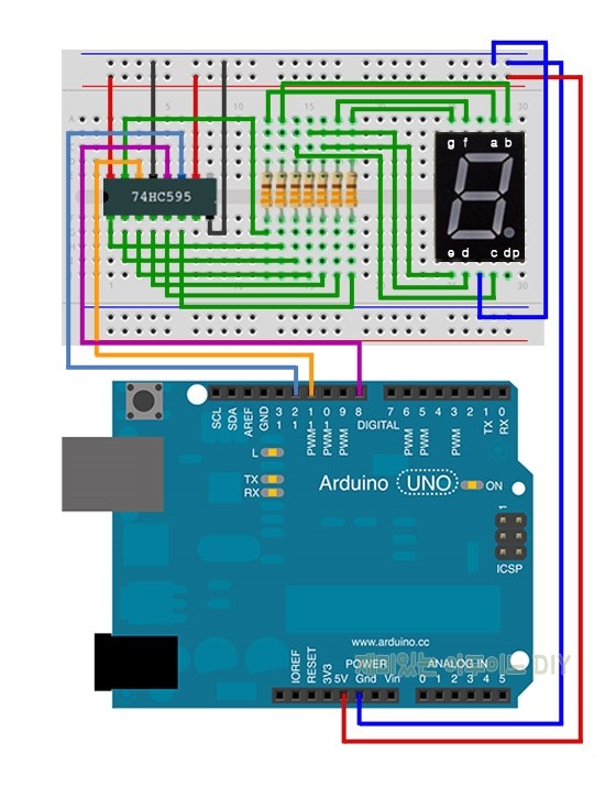 아두이노 74HC595 시프트 레지스터 사용하여 직렬 데이터 8비트 병렬로 7 세그먼트 출력하기 : 네이버 블로그