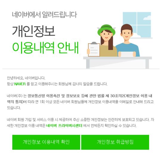 개인정보 이용내역 통지 안내 : 네이버 블로그