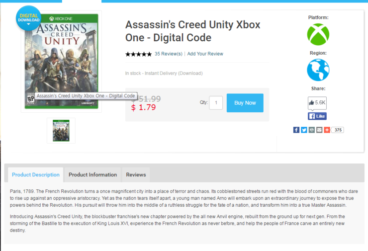 [xboxone] 엑원 에쌔신크리드 유니티 $1.79 2,000원 정도 구입 완료 (Assassin's Creed Unity ...