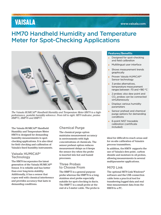 Handheld Humidity and Temperature Meter HM70