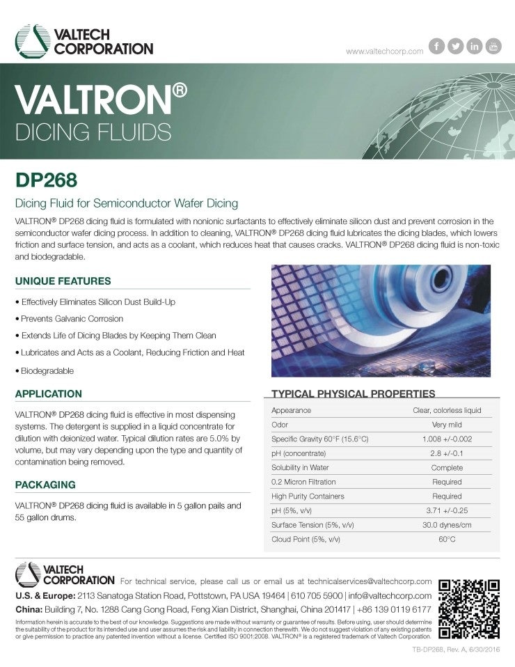 Dicing Fluid for Semiconductor Wafer Dicing- 다이싱용 계면활성제 VALTRON® DP268 ...