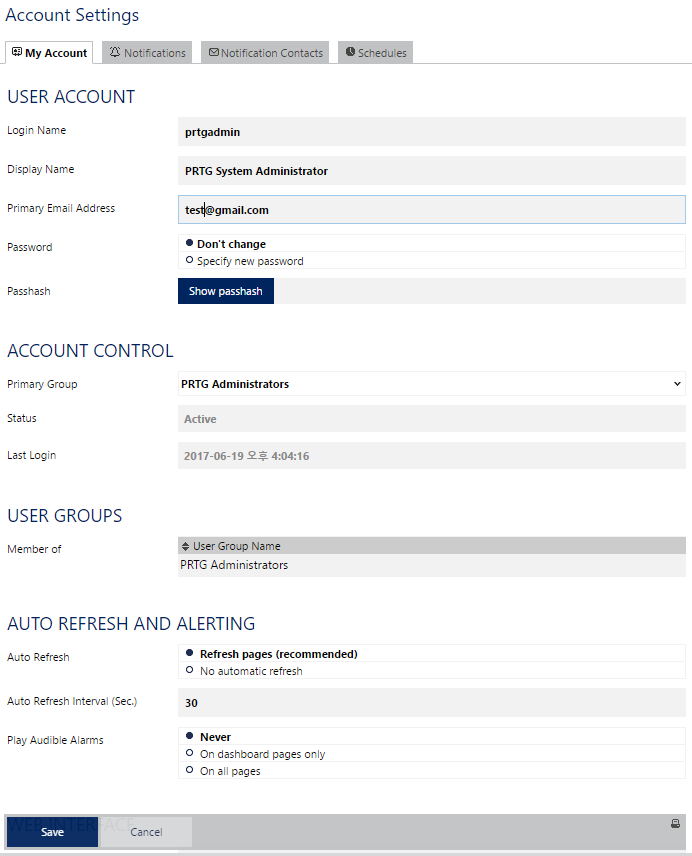 PRTG Setup(2) -Account Settings : 네이버 블로그
