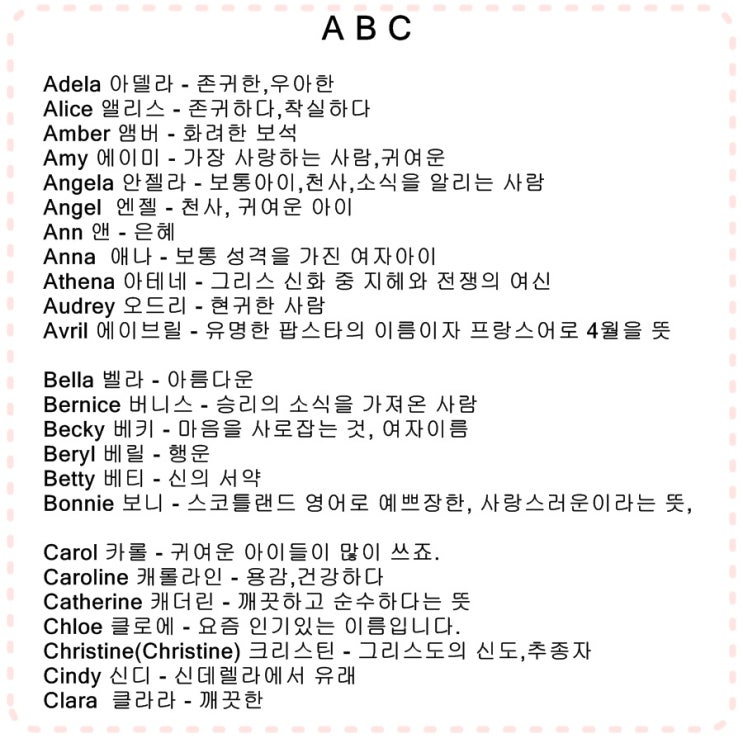 예쁜 여자 영어이름 발음 쉽고 의미있는 닉네임 모음 : 네이버 블로그