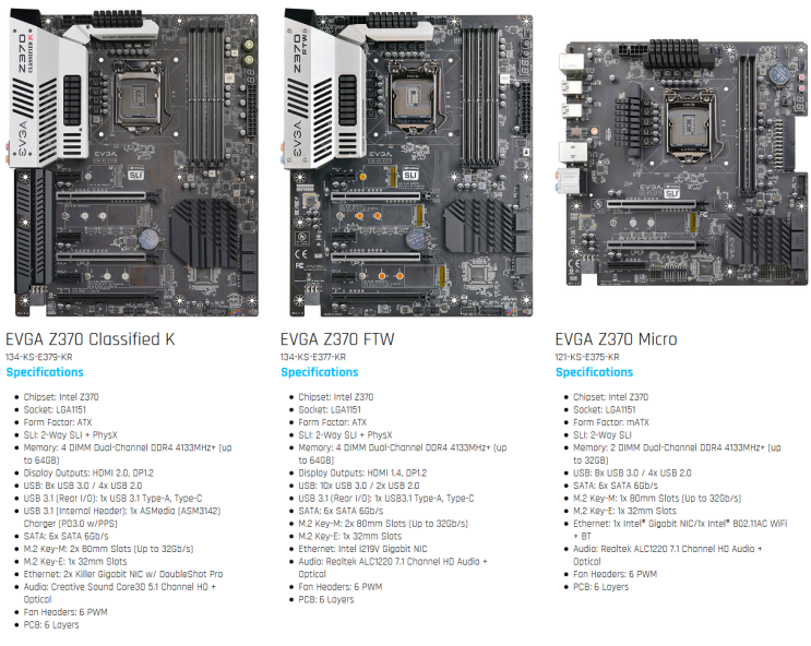 EVGA의 인텔 커피레이크 Z370 마더보드(메인보드) 시리즈
