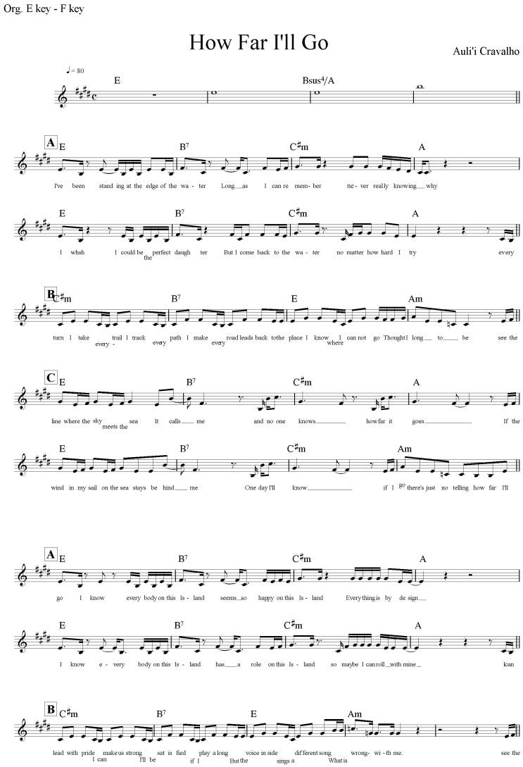 [쉬운악보] How Far I'll Go - 모아나OST (Auli'i Cravalho) : 네이버 블로그