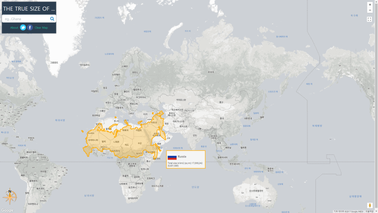 실제 세계지도, 국가별 영토 정확하게 비교할 수 있는 웹사이트 → Compare Countries With This Simple Tool : 네이버 블로그